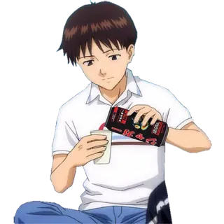 😌 Shinji Ikari Neon Genesis Evangelion 애니메이션, 만화, 음료, 캐릭터, 앉아있는, 에반게리온 telegram sticker