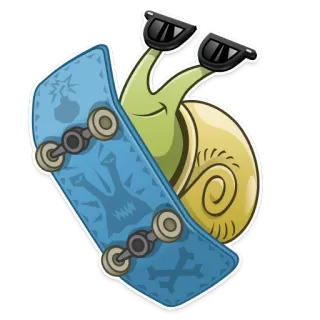 😎 escargot, skateboard, bombe, crâne, tête de mort, lunettes de soleil telegram sticker