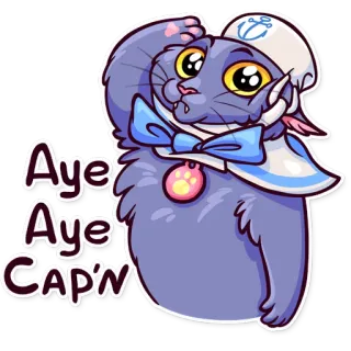 ⚓ Aye Aye Cap'n cat, sailor, captain, kitten, cute, cartoon, animal, animated telegram sticker