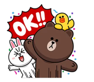 👌 OK!! brown bear, rabbit, duck, friends, cute, animated, ok telegram sticker