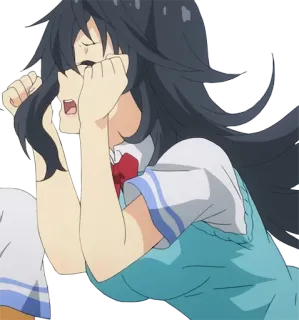 😣 Anime, Menina, chorando, triste, uniforme escolar, Desenho animado telegram sticker