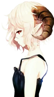 🙁 fille anime, démon, cornes, yeux rouges, peau claire, elfe, art numérique, fantaisie telegram sticker