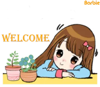 😊 WELCOME привет, здравствуйте, милый, девушка, растения, мультфильм telegram sticker