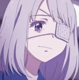 😥 anime, girl, eye patch, crying, sad telegram sticker