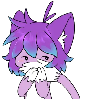 🙈 紫の猫, かわいい, 漫画, 動物, 内気, 猫耳 telegram sticker