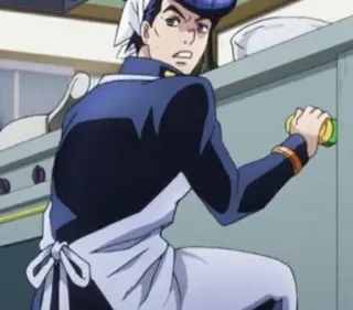 🧑‍🍳 Josuke Higashikata JoJo's Bizarre Adventure Anime, Le bizzarre avventure di JoJo, Josuke Higashikata, Manga, Personaggio, Chef, Cucina, Grembiule whatsapp sticker