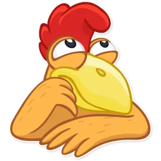 😔 frango, pássaro, animal, pensando, galo, aves whatsapp sticker