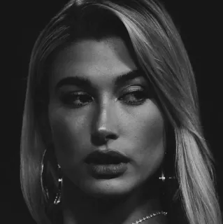 🌝 Hailey Bieber model, celebrity, woman, portrait, black and white telegram sticker