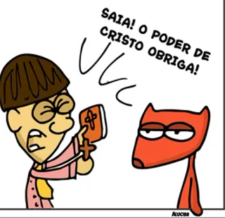 ✝ SAIA! O PODER DE CRISTO OBRIGA! dessin animé, religion, christ, diable, exorcisme, humour, livre telegram sticker