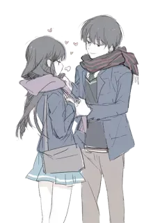 😍 Anime, Koppel, Sjaal, School, Winter, Romantiek whatsapp sticker
