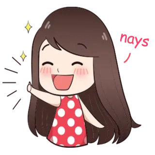 👍 cartoon, cute, girl, happy, red dress, polka dots telegram sticker