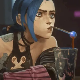 🌀 Jinx Arcane Dibujo animado, Anime, Bebida, Pelo azul, Jinx, League of Legends telegram sticker