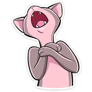 🥱 แมว, ร้องเพลง, สีชมพู, การ์ตูน, สัตว์, สติกเกอร์ telegram sticker