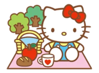 🌟 Hello Kitty mignon, chat, dessin animé, pique-nique, kawaii telegram sticker