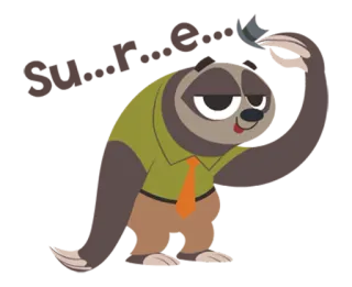 👌 Flash Slothmore Zootopia Флэш Слэшмор, Зверополис, ленивец, мультфильм, животное, офис, галстук whatsapp sticker