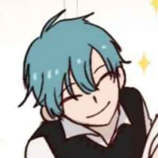 💌 Kreskówka, Anime, Uroczy, Radosny, Niebieskie włosy, Uśmiechnięty telegram sticker