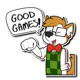 😀 GOOD GAMES! perro, buenos juegos, gamer, gafas, pajarita, animal, dibujos animados telegram sticker