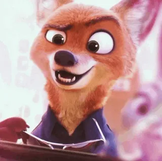 🦊 Nick Wilde Zootopia Cartoon, Fuchs, Tier, Figur, Disney, Zoomania, lächelnd telegram sticker