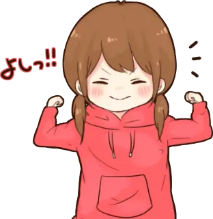 💪 よっしゃ!! fille anime, dessin animé, mignon, joyeux, hoodie rouge telegram sticker