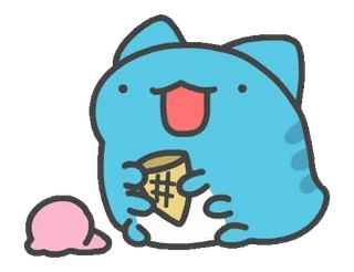 😑 mèo, kem, dễ thương, hoạt hình, xanh dương, tráng miệng whatsapp sticker