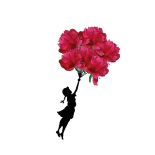 🌹 ภาพเงา, ดอกไม้, ช่อดอกไม้, เด็กผู้หญิง, ลูกโป่ง, ลายดอกไม้ telegram sticker