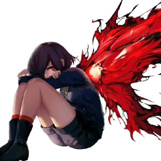 😔 Anime Mädchen, Dunkel, Fantasy, Rote Flügel, Mädchen, Anime, Traurig telegram sticker