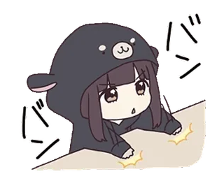 😠 バン Anime, Chibi, Mignon, Ours, Sweat à capuche, Frange, Texte japonais telegram sticker