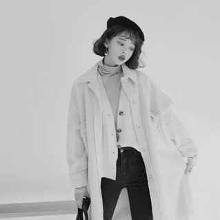 🎠 woman, fashion, coat, beret, korean, style, outfit whatsapp sticker