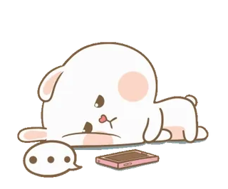😞 ... triste, lapin, allongé, téléphone, points, pensif whatsapp sticker