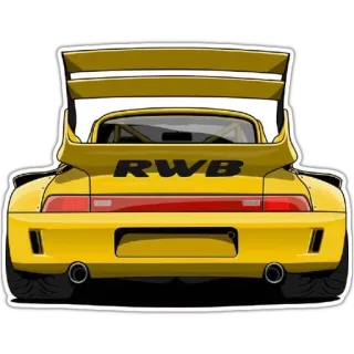 🚗 RWB รถ, สีเหลือง, ปอร์เช่, ยานพาหนะ, รถสปอร์ต, แต่ง, จูน, rwb telegram sticker