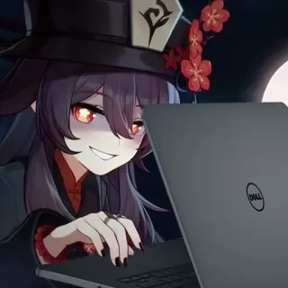 😏 Hu Tao Genshin Impact Anime, Jeu vidéo, Personnage, Souriant, Ordinateur whatsapp sticker
