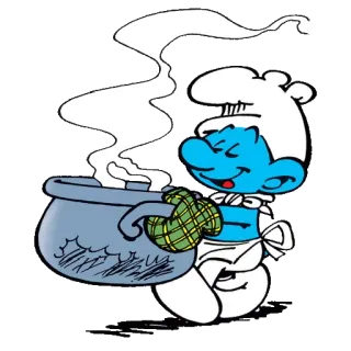 🍳 Smurf เชฟ, สเมิร์ฟ, ทำอาหาร, การ์ตูน, อาหาร whatsapp sticker