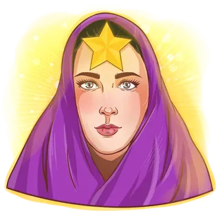 ⭐ femme, foulard, portrait, étoile, fond jaune, féminin telegram sticker