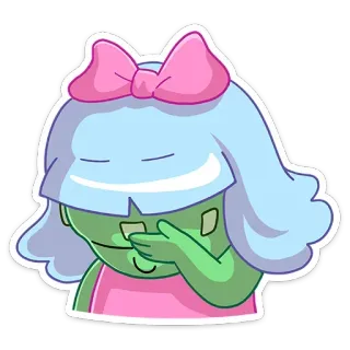 🤦‍♀️ zombie, dessin animé, personnage, vert, fille, nœud rose, triste telegram sticker