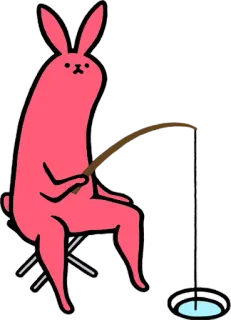 😱 Hase, Angeln, Cartoon, Tier, Eisfischen, Rosa whatsapp sticker