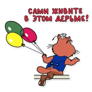 🖕 Сами живите в этом дерьме! gatto, palloncini, laurea, russo, offensivo telegram sticker