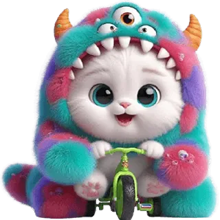 🚴‍♂ kot, zwierzę, słodki, potwór, rower, kreskówka telegram sticker