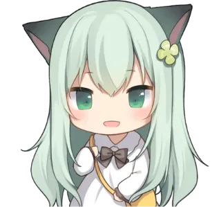 👜 Anime, Chibi, Catgirl, Süß, Kawaii, Manga, Mädchen, Grüne Haare telegram sticker