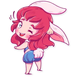 😉 Anime, Chibi, Fofo, Coelho, Garota, Cabelo Rosa, Desenho Animado telegram sticker