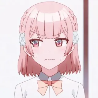 😖 anime, cô gái, tóc hồng, khó chịu, tức giận, dễ thương telegram sticker
