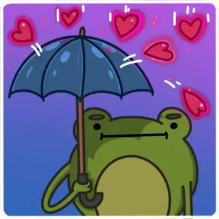 😐 лягушка, зонт, любовь, сердечки, милый, мультфильм, дождь, животное telegram sticker
