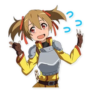 😋 애니메이션, 소녀, 갑옷, 비디오 게임, 귀여운, 양갈래 telegram sticker