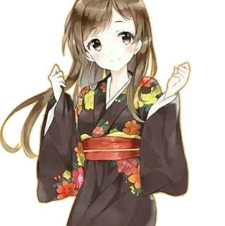 😁 Anime, Fille, Kimono, Fleurs, Traditionnel telegram sticker