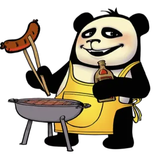 🌭 panda, barbecue, grillen, eten, dier, cartoon, bier telegram sticker