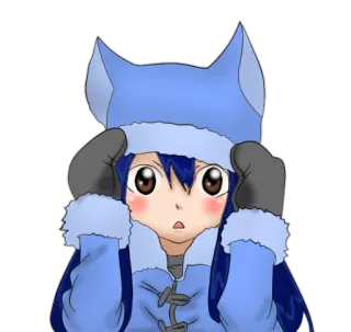 😳 Anime, Mädchen, Katzenohren, Winter, Blau telegram sticker
