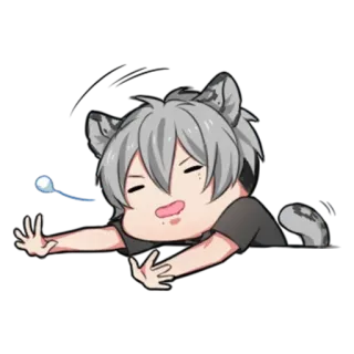 😪 Аниме, Волк, Милый, Мультфильм, Котомальчик, Сонный, Чиби telegram sticker