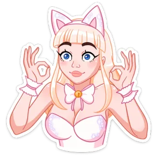 👌 девочка-кошка, аниме, блондинка, пин-ап, каваи, мультфильм, девушка whatsapp sticker