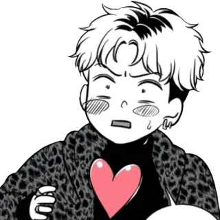 😳 การ์ตูน, หัวใจ, ความรัก, เสื้อโค้ท, เขินอาย, ตัวละคร telegram sticker
