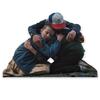 ❤ Eleven Stranger Things vriendschap, knuffel, Eleven, Stranger Things, Netflix, groepsknuffel whatsapp sticker