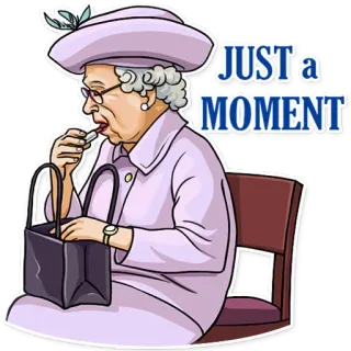 💄 Queen Elizabeth JUST a MOMENT reina, maquillaje, un momento, real, sombrero, lápiz labial telegram sticker